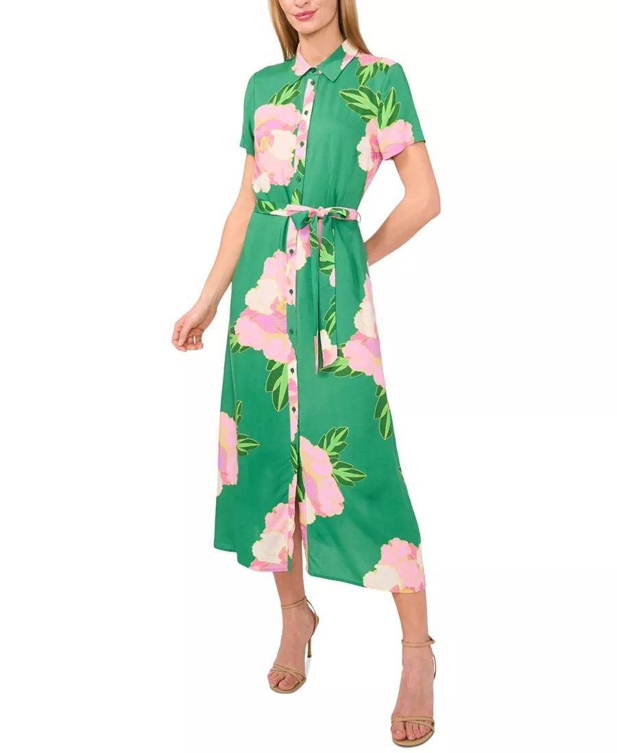 CeCe Floral Print Button‑Front Midi Shirtdress – Size L – NWT – $99