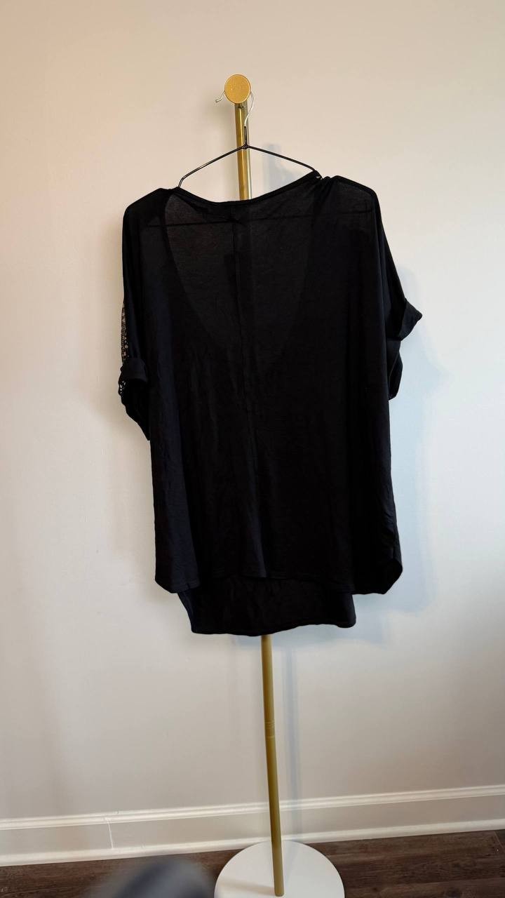 Coin 1804 Plus Size Rolled Sleeve Top Mesh Pocket Black 3X NWT $30