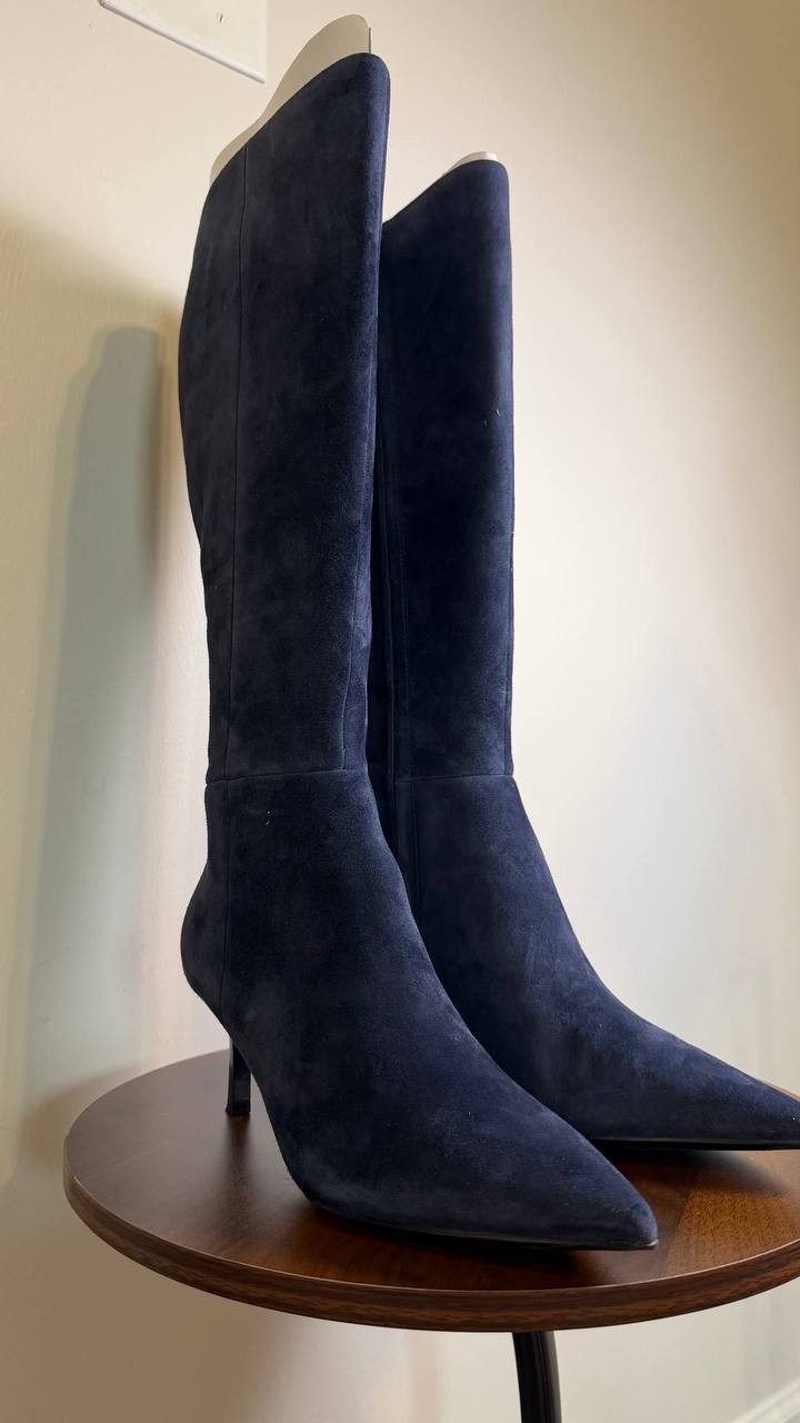 Nine West Kimdee Boots 7.5M Dark Blue Suede Tall Stiletto Dress NIB msrp$269