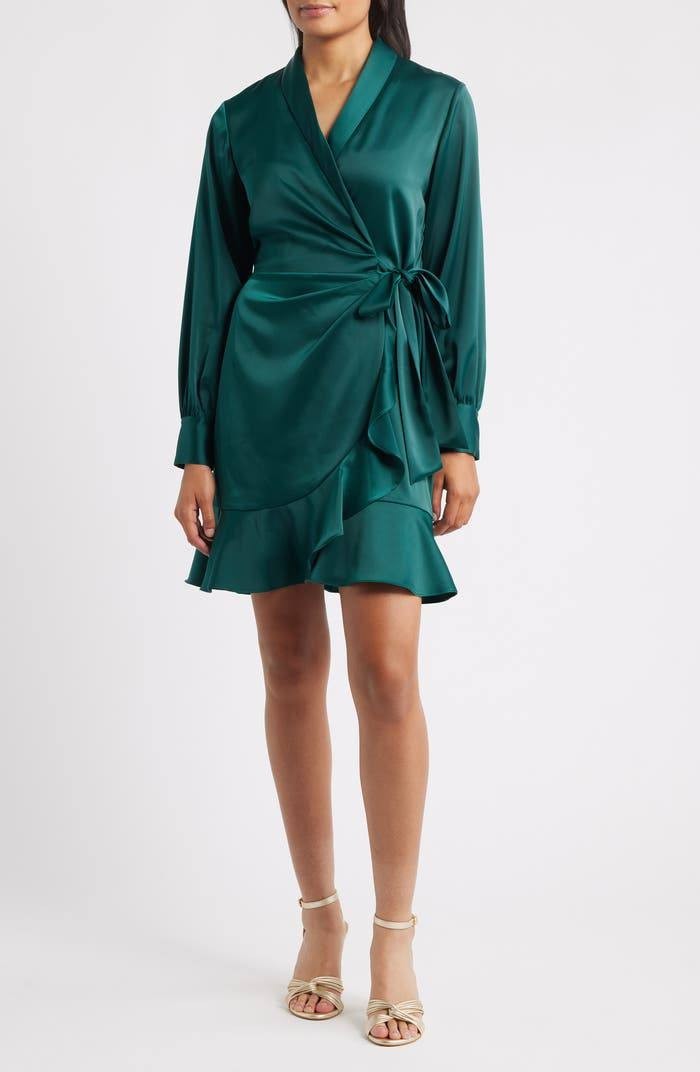 Anne Klein Long‑Sleeve Ruffle‑Hem Faux‑Wrap Minidress – Size 6 – NWT – $129