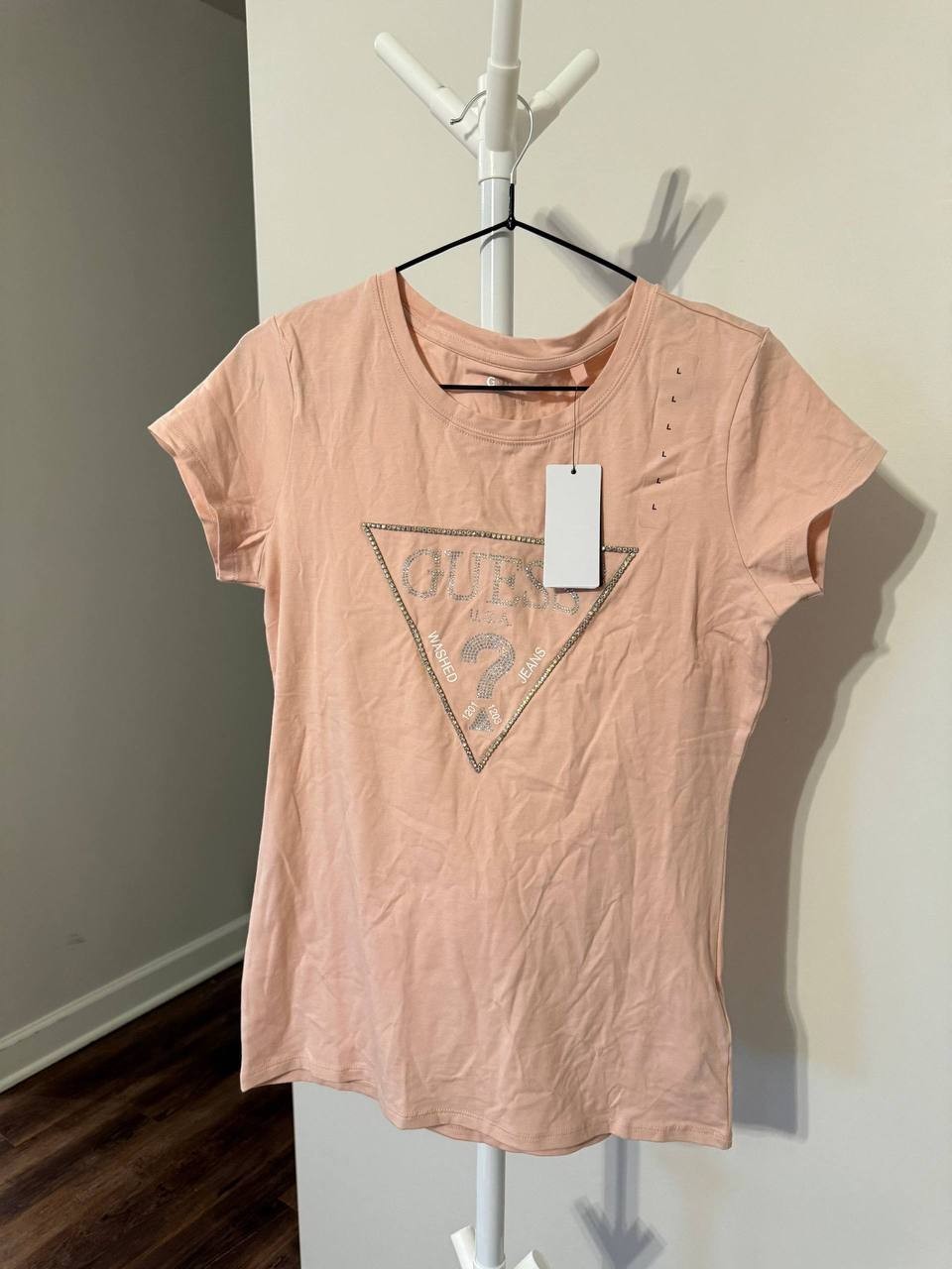 GUESS Embellished Logo T‑Shirt –Pink– Size L/G – NWT – $39