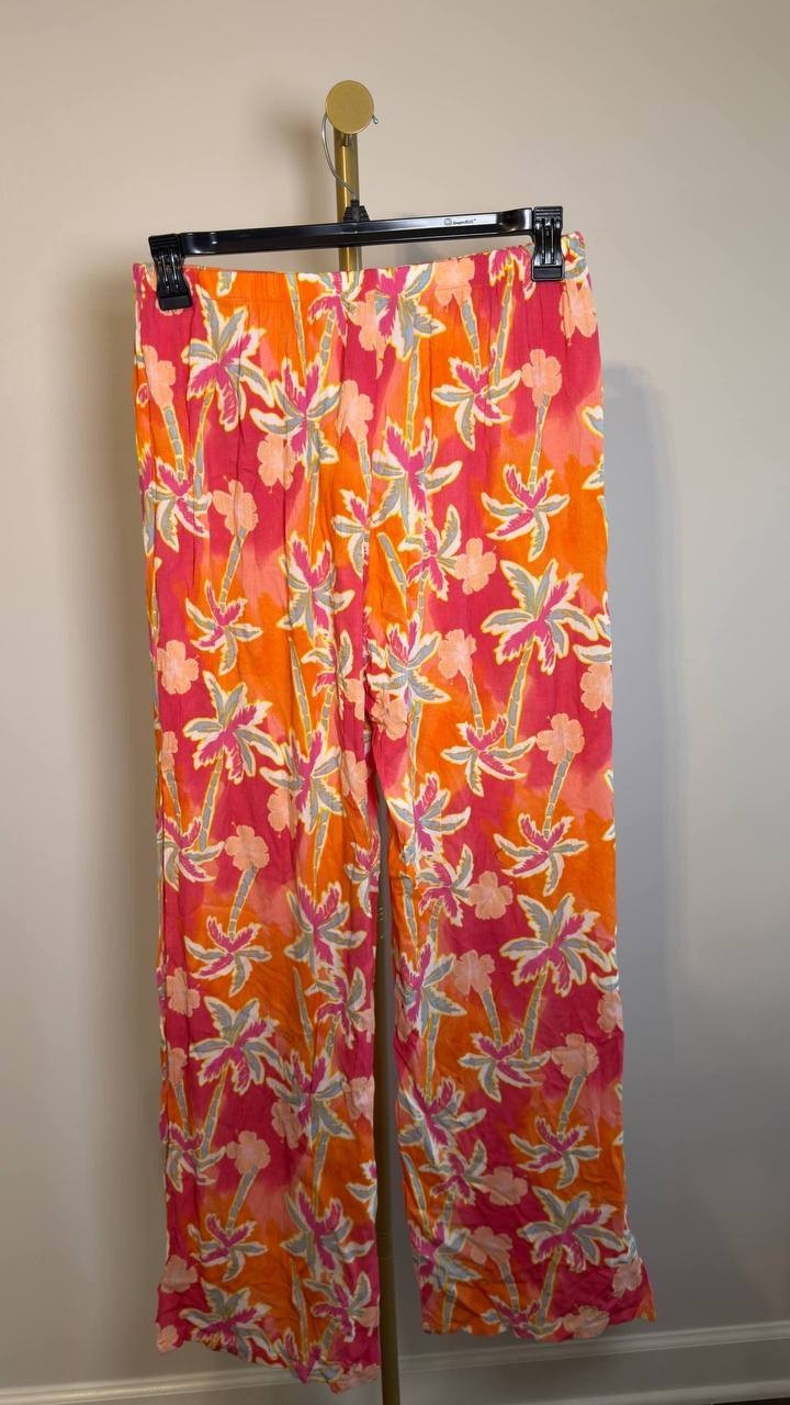 Miken Swim Palm Slit Cover‑Up Romper Palm Multi Multi L NWT $34