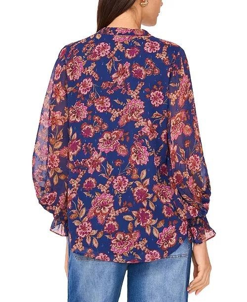 Vince Camuto Women’s Plus Split‑Neck Floral Blouse Navy 3X $89 NWT