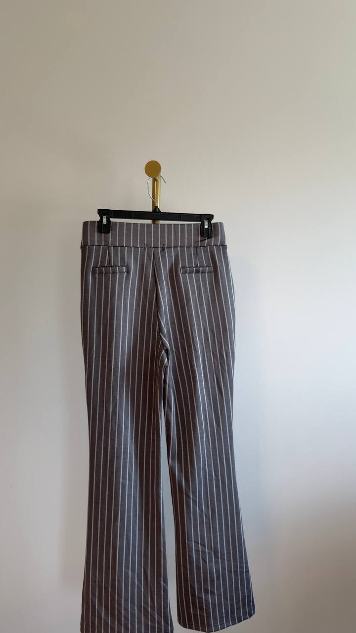 Love University Super Soft Belted Wide‑Leg Pants White/Grey Stripes L NWT $59