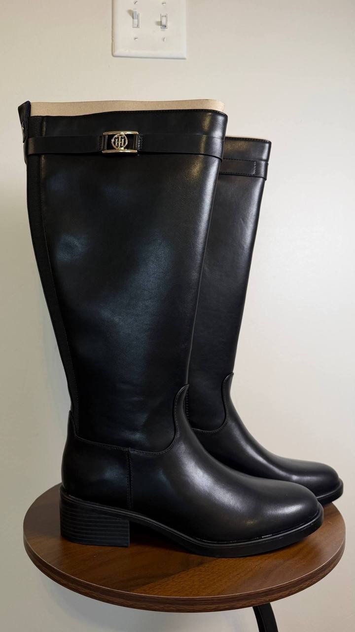 Tommy Hilfiger Iviann Boots 8M Black Tall Riding Almond Toe NIB msrp$159