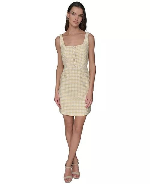 Karl Lagerfeld Paris Boucle Tweed Dress Sleeveless Square Neck Size 12 NWT