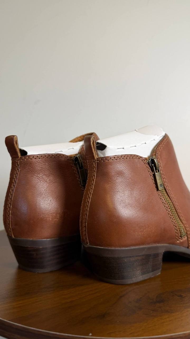 Lucky Brand Basel Booties 8M Toffee Leather Almond Toe Dual Zip NIB msrp$129