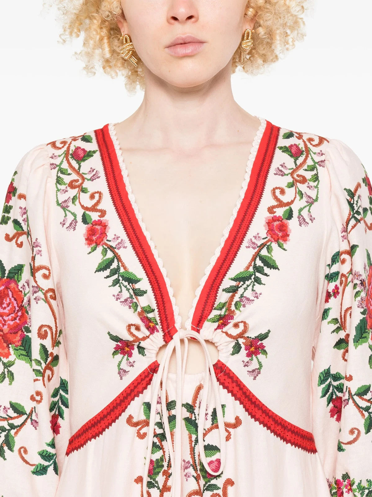 FARM Rio Floral Jacquard Maxi Dress Pink with Cutouts and Scalloped Edge M