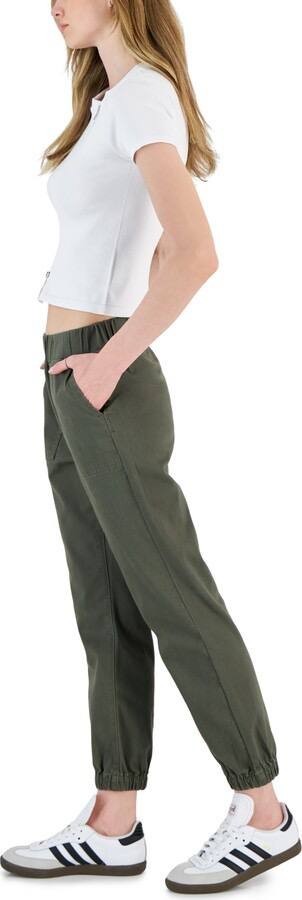 Tinseltown Women's Jogger Pants Cotton Denim Beaded Pockets Black Olive
