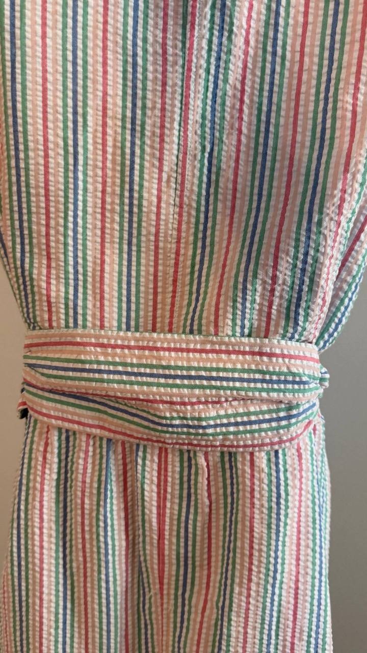 Jones New York Women’s Stripe Belted Shirtdress White Multi L $120 NWT