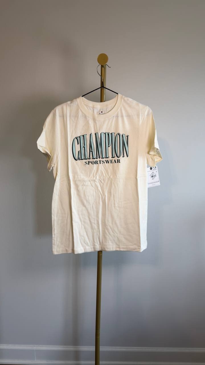 Champion Classic Cotton Crewneck Logo T‑Shirt S Natural NWT $25