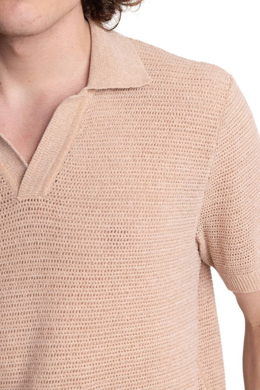 Paisley & Gray Johnny Collar Polo Tan Chenille Size L NWT $85