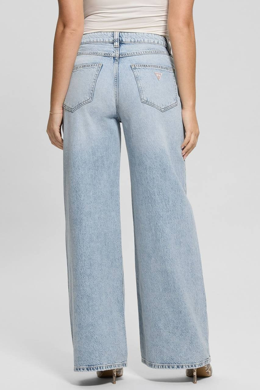 Guess Eco Bellflower Wide‑Leg Jeans Jersey Blue 27x32 NWT $118