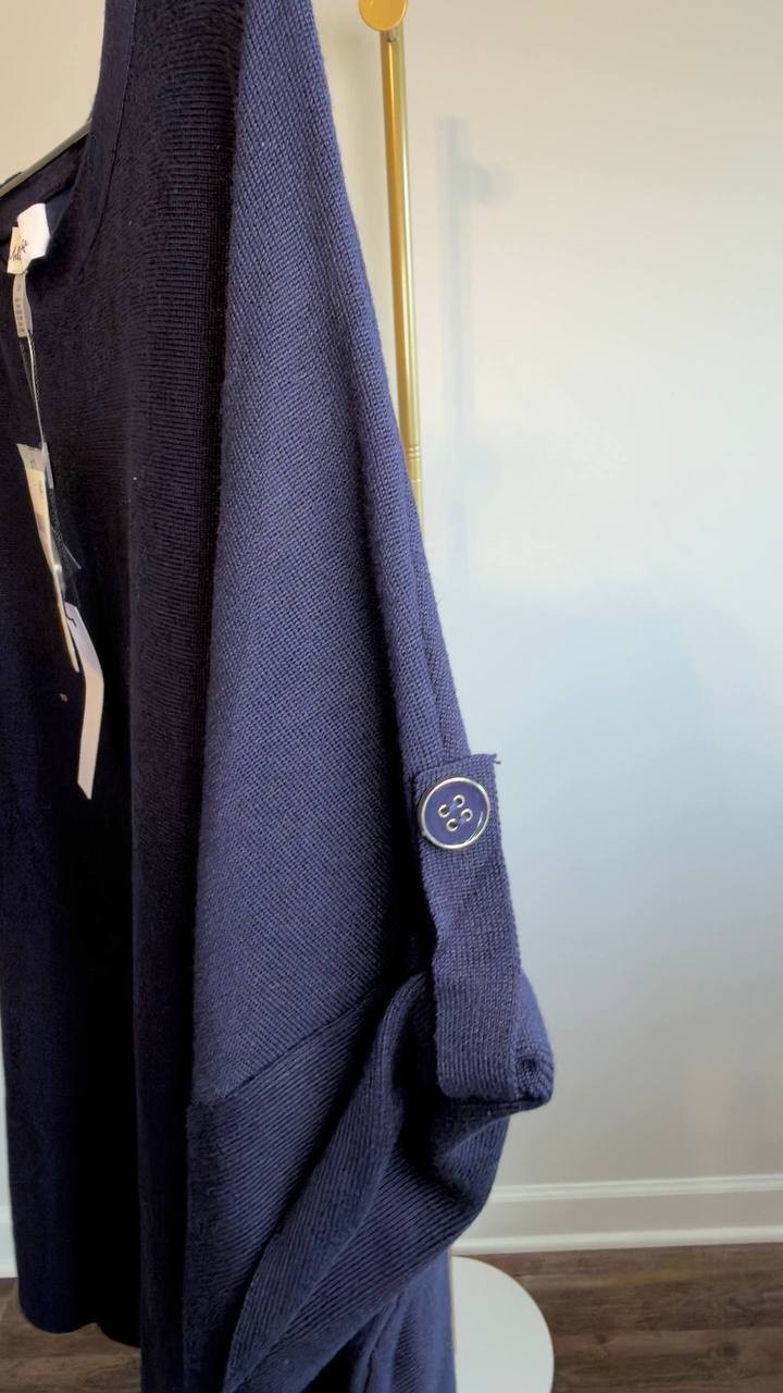 Melissa Paige Textured Button‑Tab Sleeve Top Navy 3X NWT $51.50