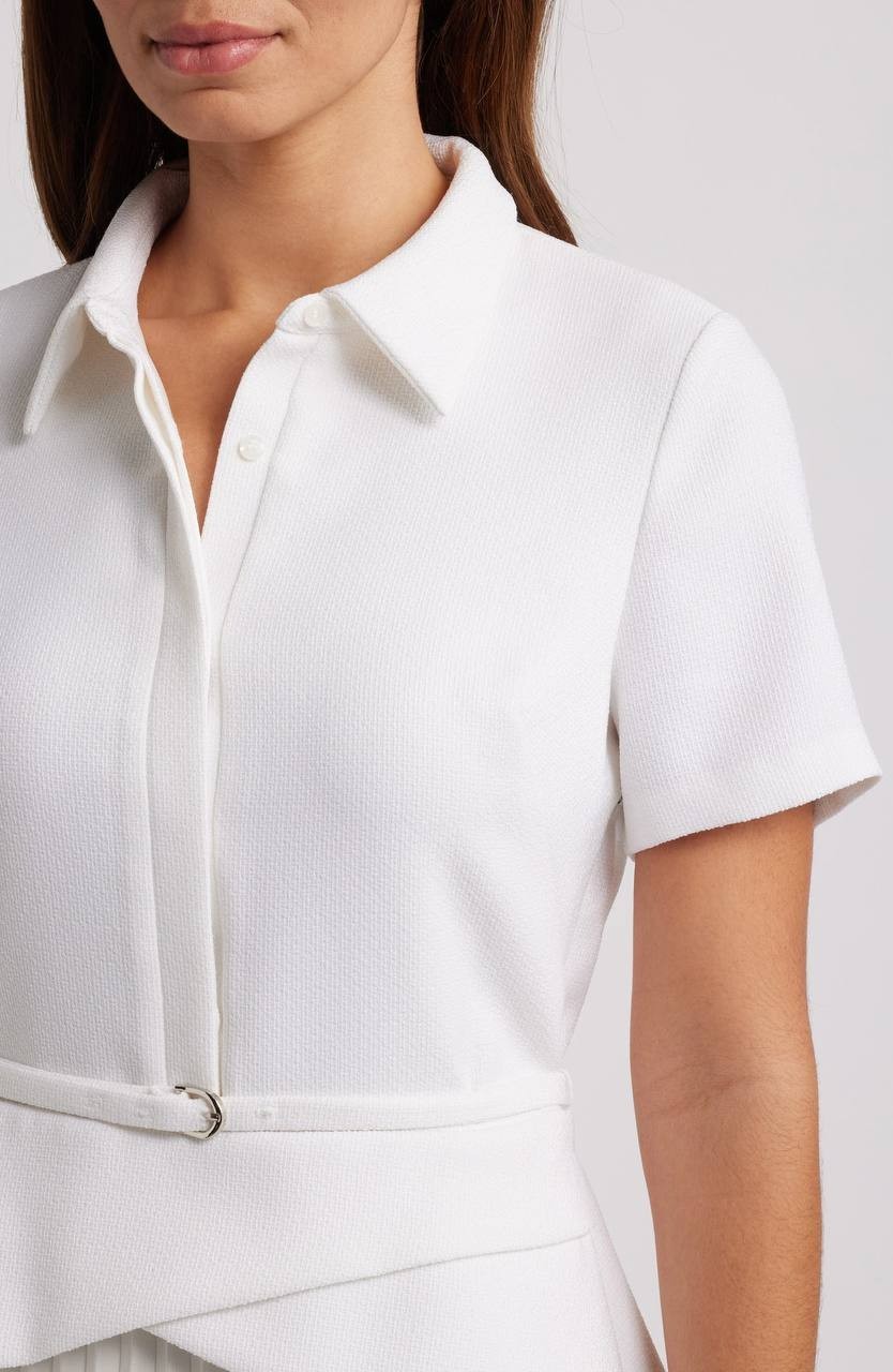 Julia Jordan Mixed‑Media Pleated Midi Dress White 12 NWT $129