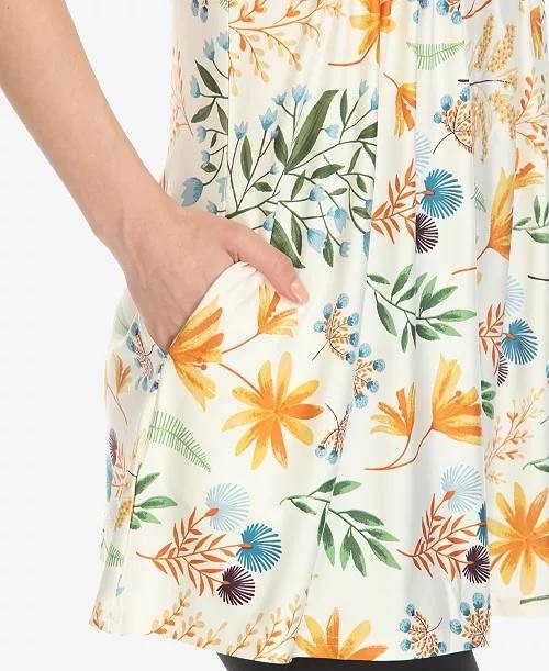 White Mark Floral Sleeveless Tunic Top Pin‑Tuck Pleated White XL NWT $52