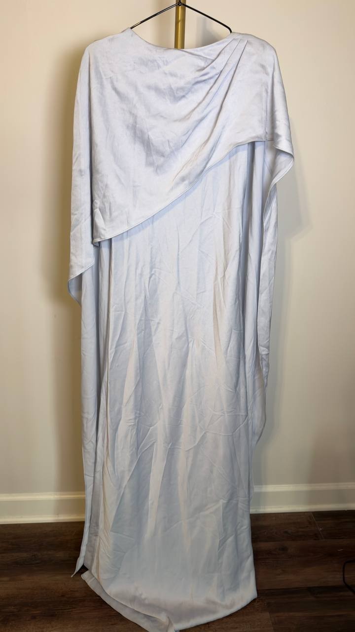 SIMKHAI Women’s Izel Satin Cape Gown Silver 6 Pre‑Owned w/ Tag $398
