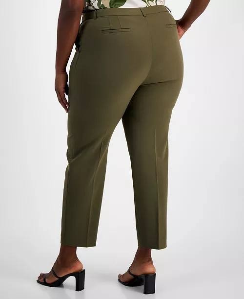 Tahari ASL Pants 24W Loden Plus Mid Rise Ankle Career Stretch NWT MSRP $109