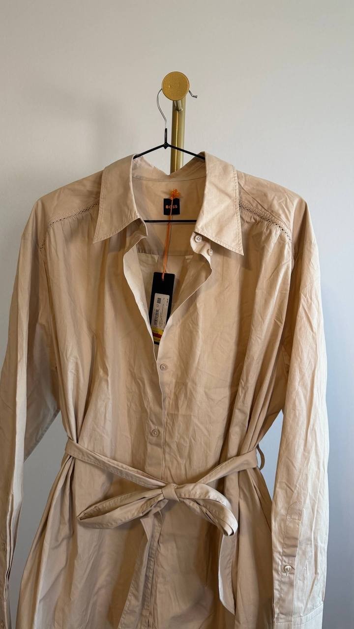 BOSS Women’s Belted Shirt Dress Neutrals Beige 12 $158 NWT