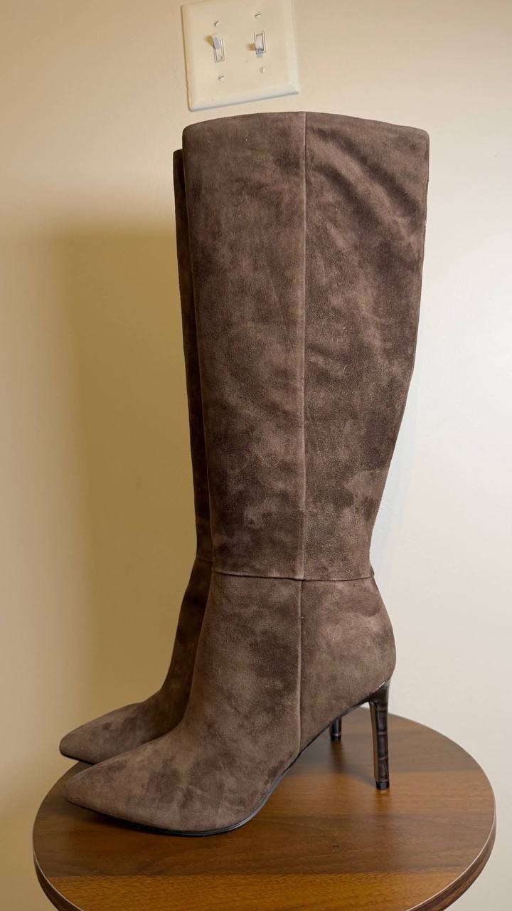 Nine West Richy Boots 10M Dark Brown Suede Knee‑High Pointy Toe NIB msrp$249