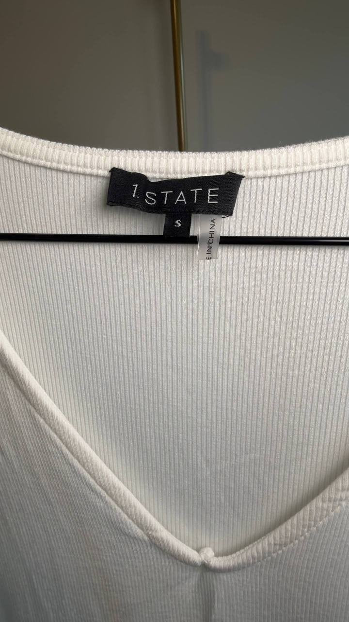 1.STATE Flutter Sleeve Rib Knit T‑Shirt New Ivory S NWT $59