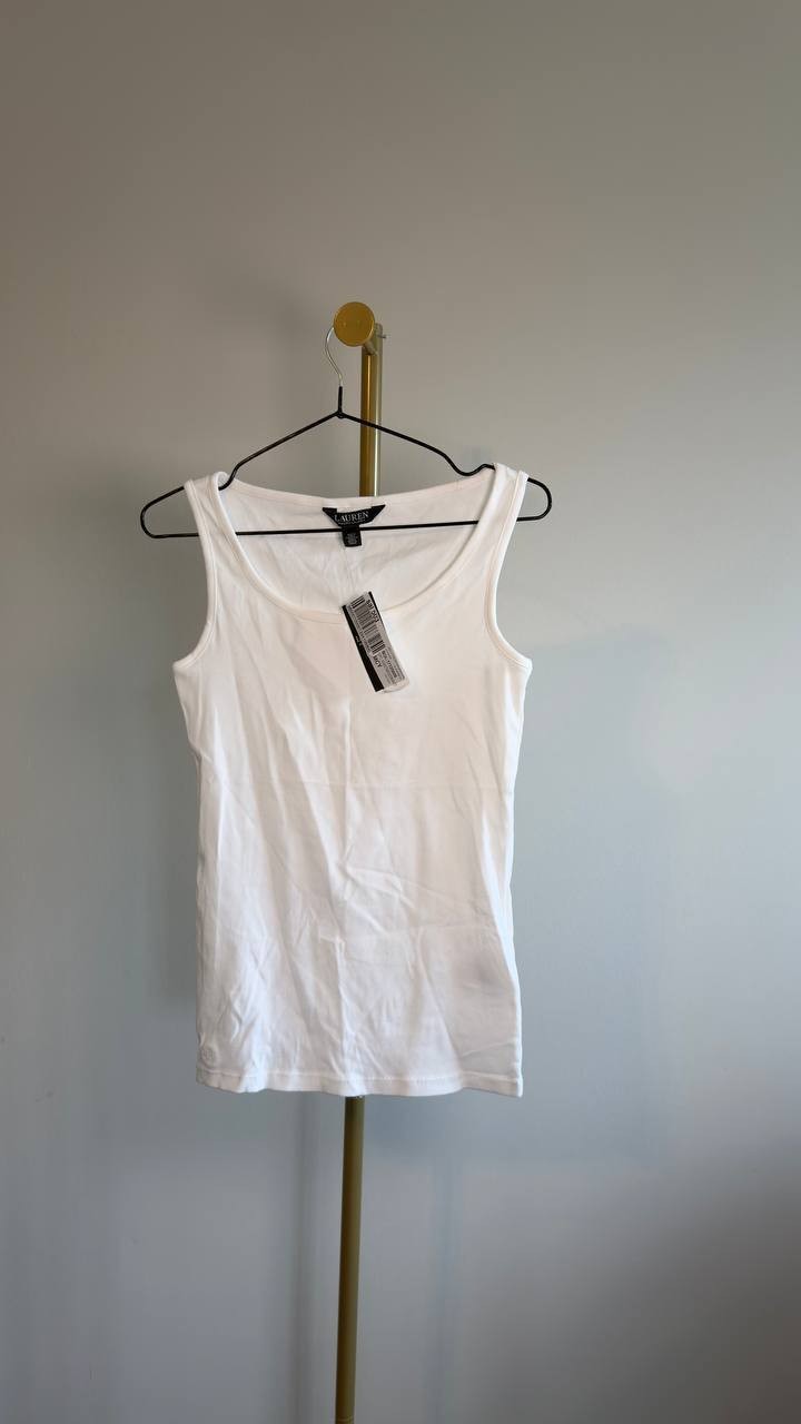Lauren Ralph Lauren Stretch Rib-Knit Tank Top White M NWT $49.50