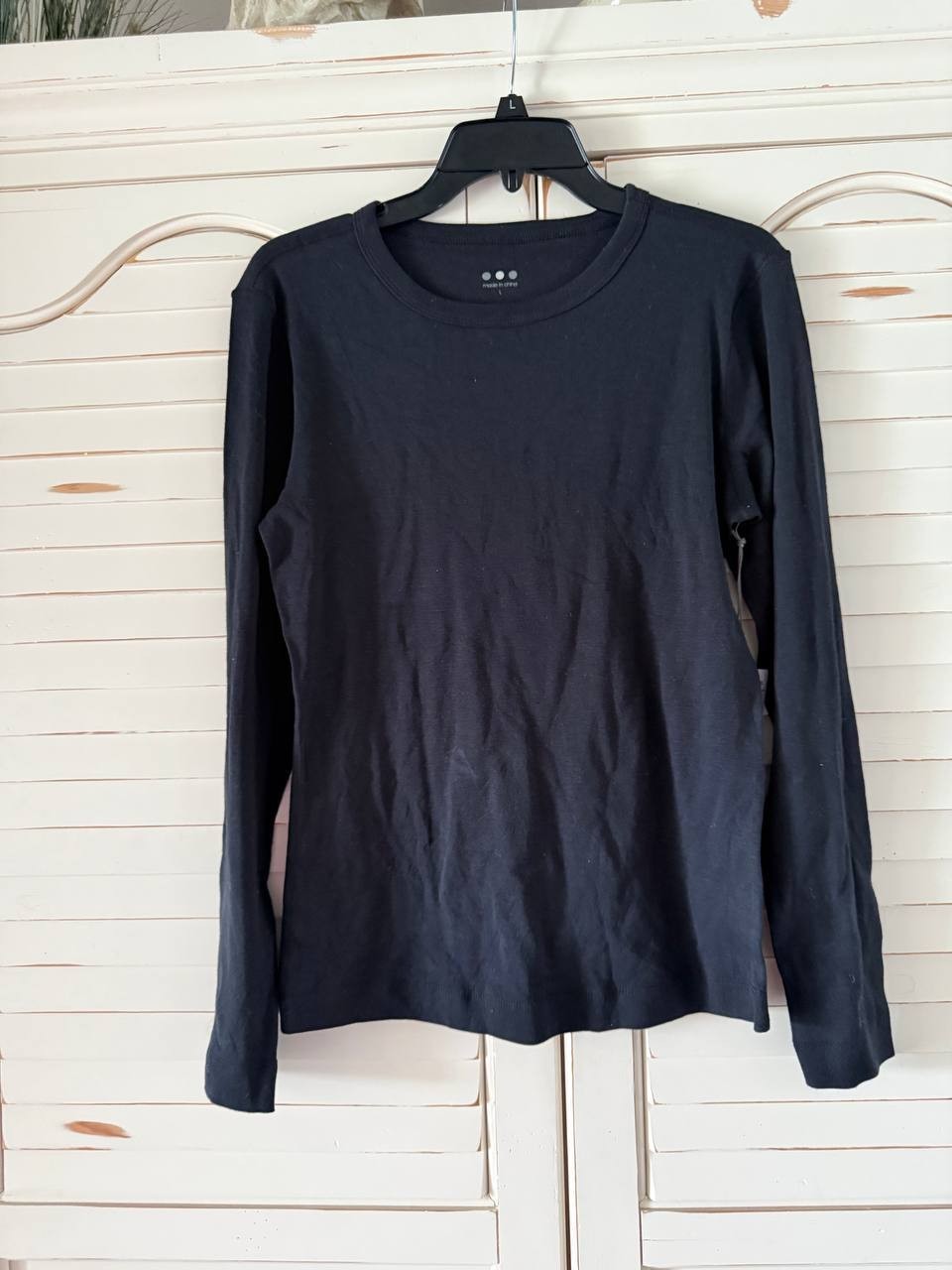 Three Dots Ribbed Crew Neck Long Sleeve Tee Black NWT - Women's Size L