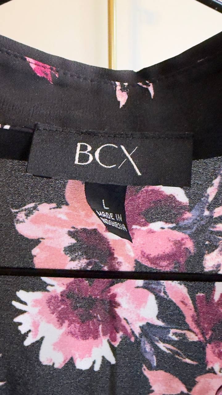 BCX Juniors’ Floral-Print Roll-Sleeve Button-Up Blouse Pat A L NWT $44