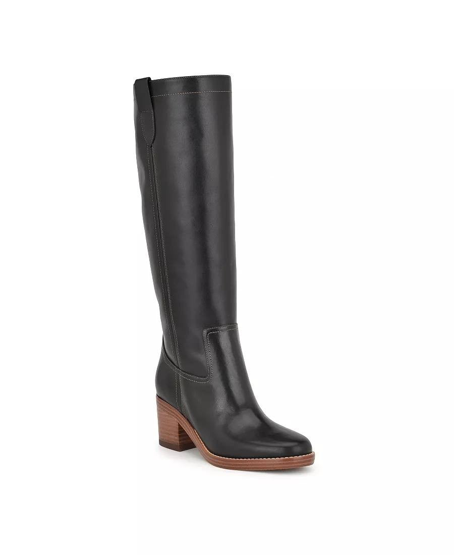 Nine West Hecee Boots 8.5M Black Leather Tall Round Toe Block Heel NIB msrp$269