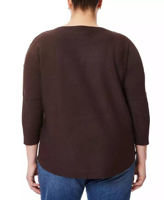 Melissa Paige Button‑Sleeve Boat‑Neck Sweater – Chicory Coffee – XL– NWT–$46.50