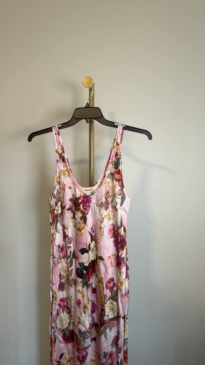 L’Agence Akiya  Satin Maxi Dress Floral Bougainvillea Size L NWT $425