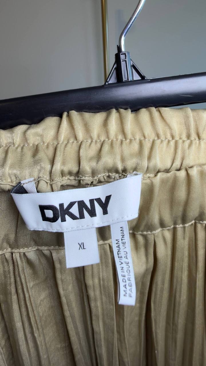 DKNY Crushed Crease Pull‑On Midi Skirt Pale Moss XL NWOT $99