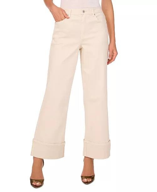 1.STATE Denim Roll‑Cuff Wide‑Leg Jeans New Ivory 0 NWT $109