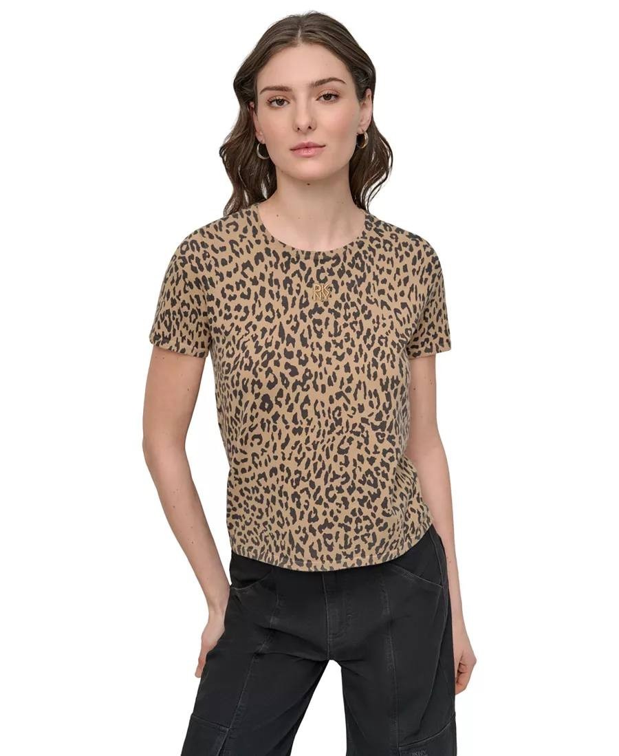 DKNY JEANS Cheetah‑Print Short‑Sleeve Tee – Size L – NWT –MSRP $79