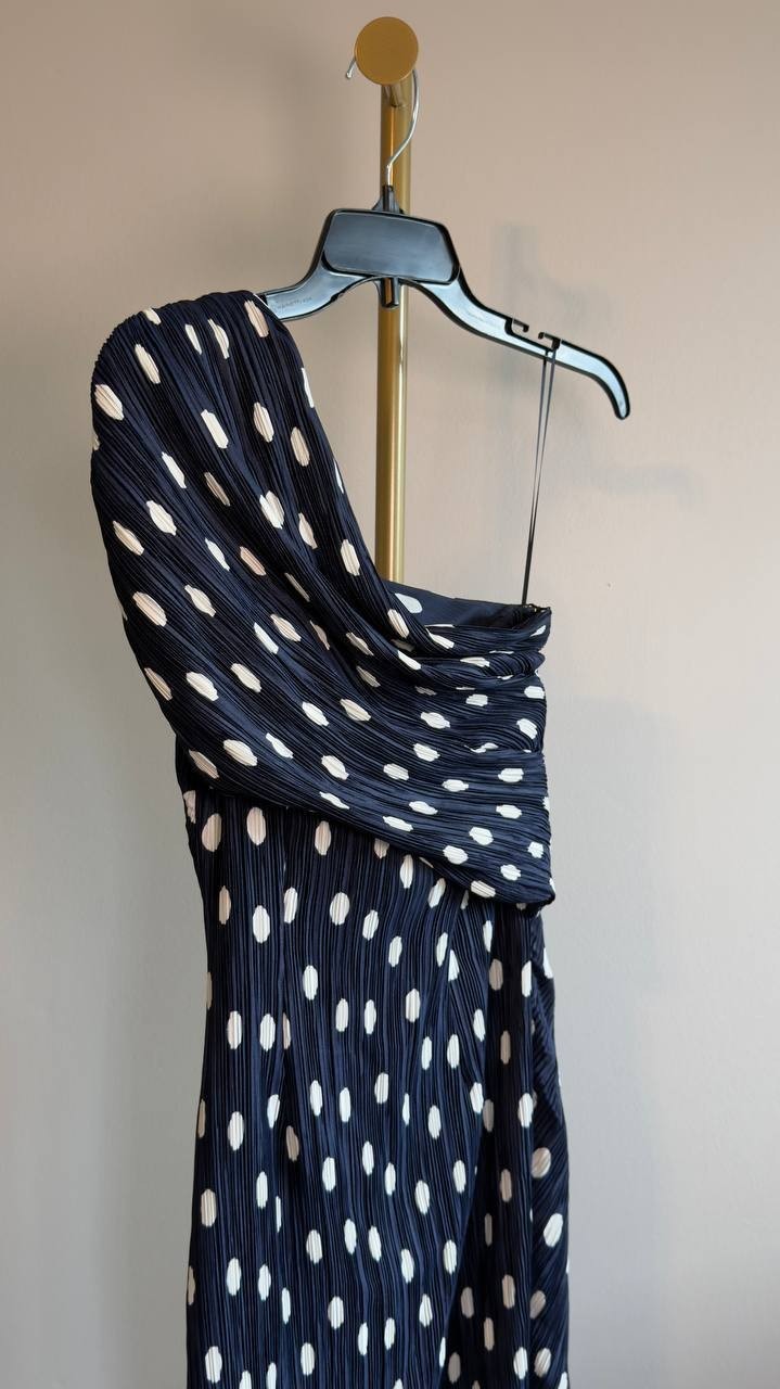 Cult Gaia Terre Dress One‑Shoulder Plissé Gown 2 Small Dot Deep Lake NWOT $898