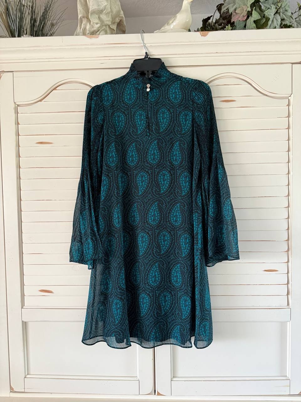 Tommy Hilfiger Dress 2 Green Ruffled Keyhole Neck Chiffon Shift Long Sleeve NWT