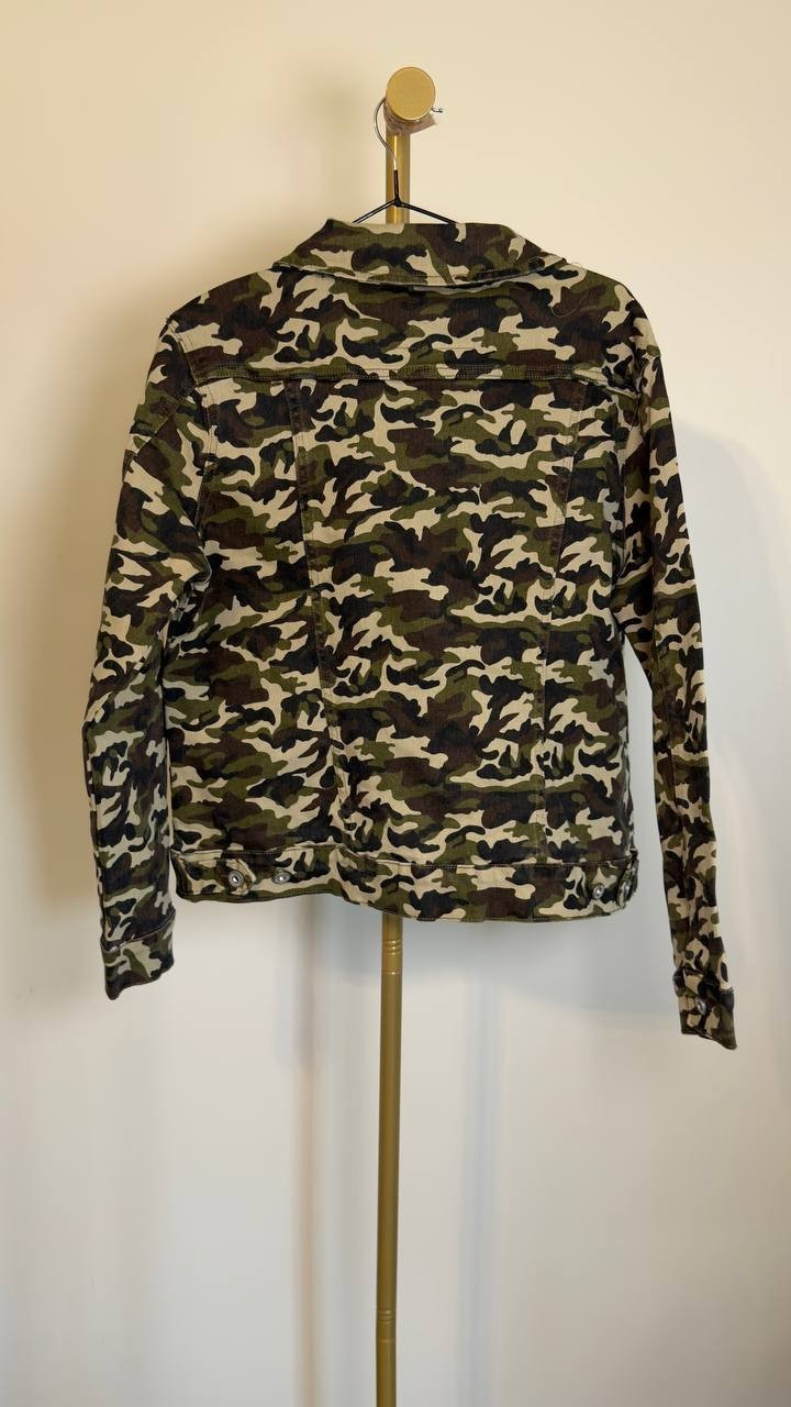 White Mark Women’s Camo Denim Jacket Green Army L NWT $68