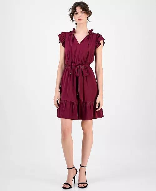 Anne Klein Flutter‑Sleeve Tiered Dress Chianti XS NWT $139