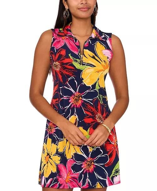 MSK Women’s Floral Jersey Front‑Zip Sleeveless Dress Black Floral M NWT $69
