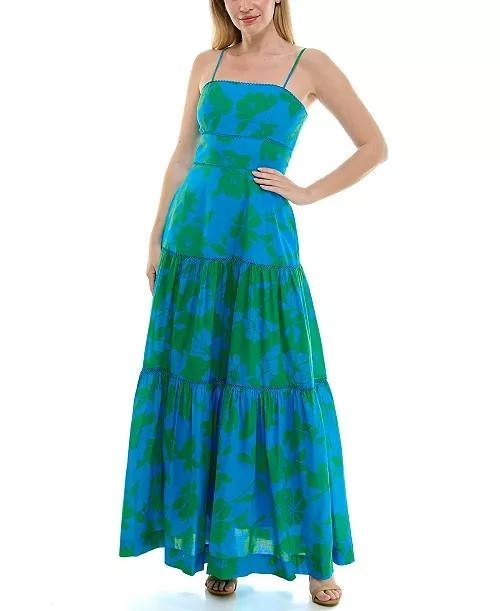 Taylor Tiered Square Neck Floral Dress Blue Size 12 NWT $139