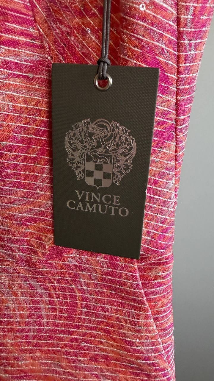 Vince Camuto Metallic Floral Jacquard Fit & Flare Dress Pink 8 $178 NWT