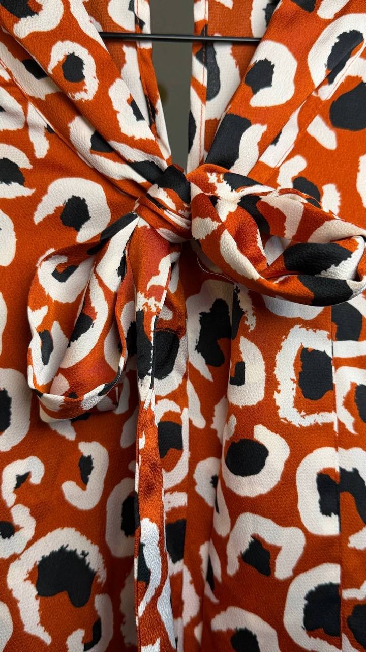 Tahari ASL Printed Sleeveless Tie‑Neck Blouse Orange Multi XL NWT $69