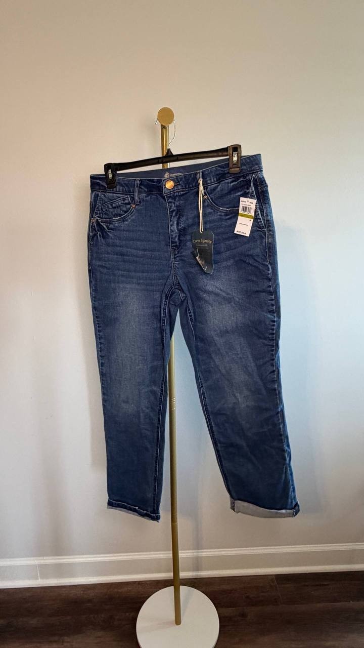 Democracy “Ab”solution Mid‑Rise Girlfriend Jeans Side Entry Blue 14 NWT $88