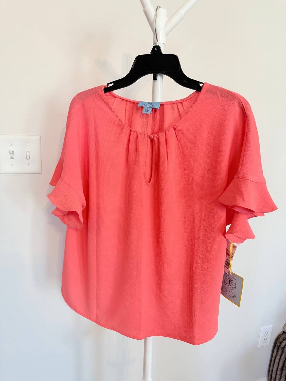 CeCe Short‑Sleeve Drop‑Shoulder Wide Scoop‑Neck Blouse – Size S – NWT – $69