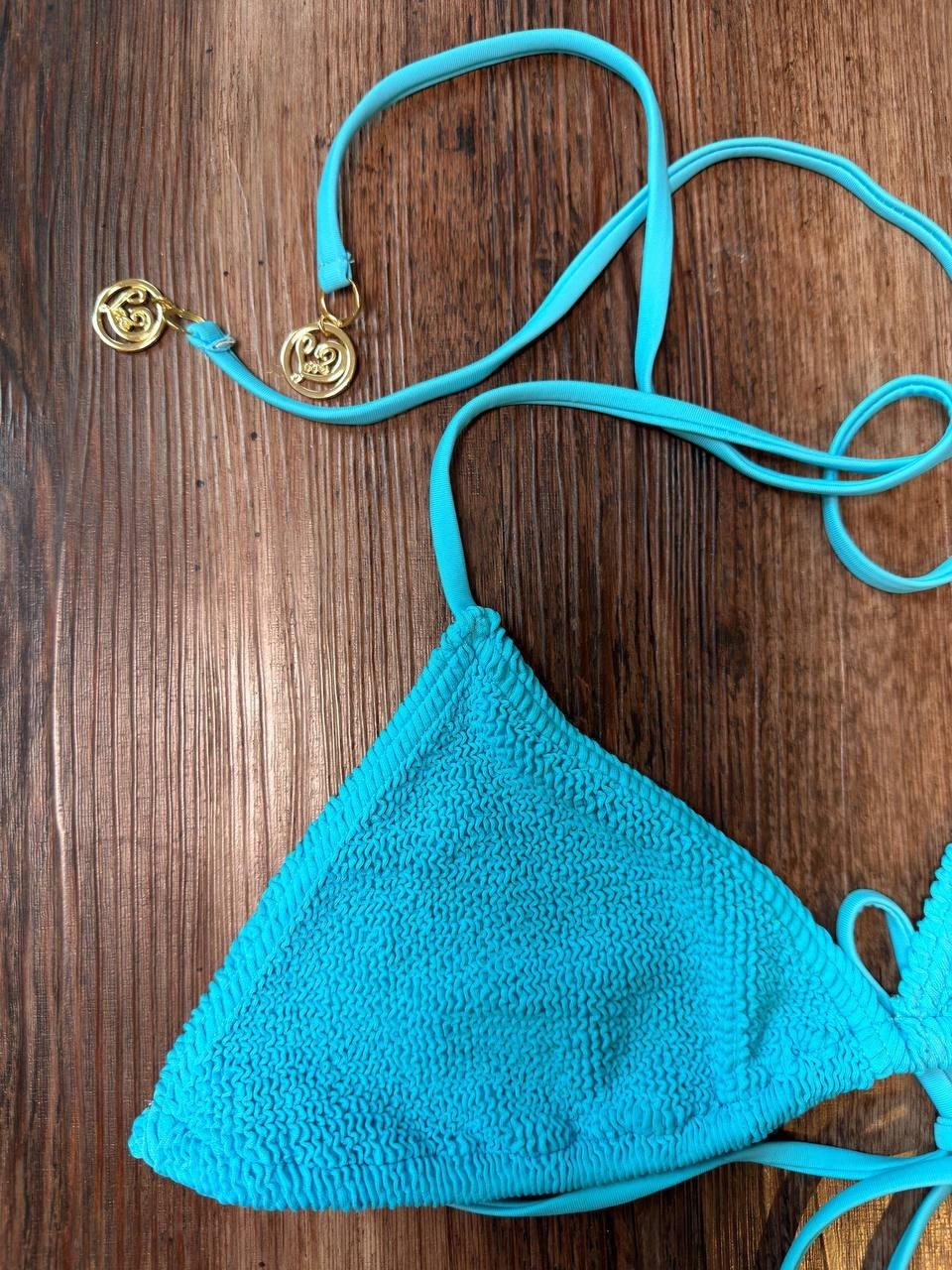 Love and Bikinis Jamaica Triangle Strings Bikini Top Turquoise One Size NWT $100