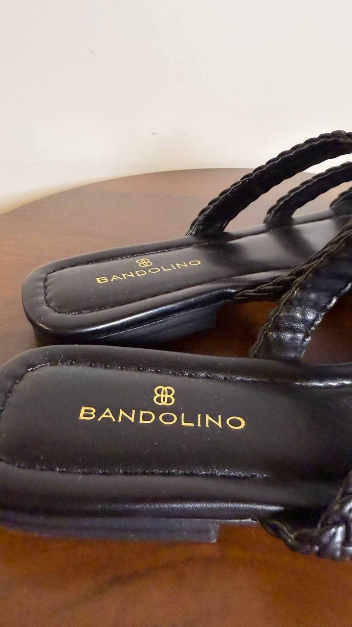 Bandolino Black Faux Leather Flat Slide Sandals 7.5M New in Box MSRP $79