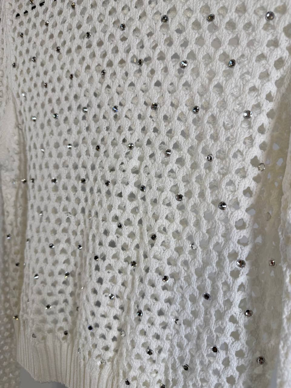 Aqua Embellished Crochet Sweater – White – XS – NWOT – Small Damage