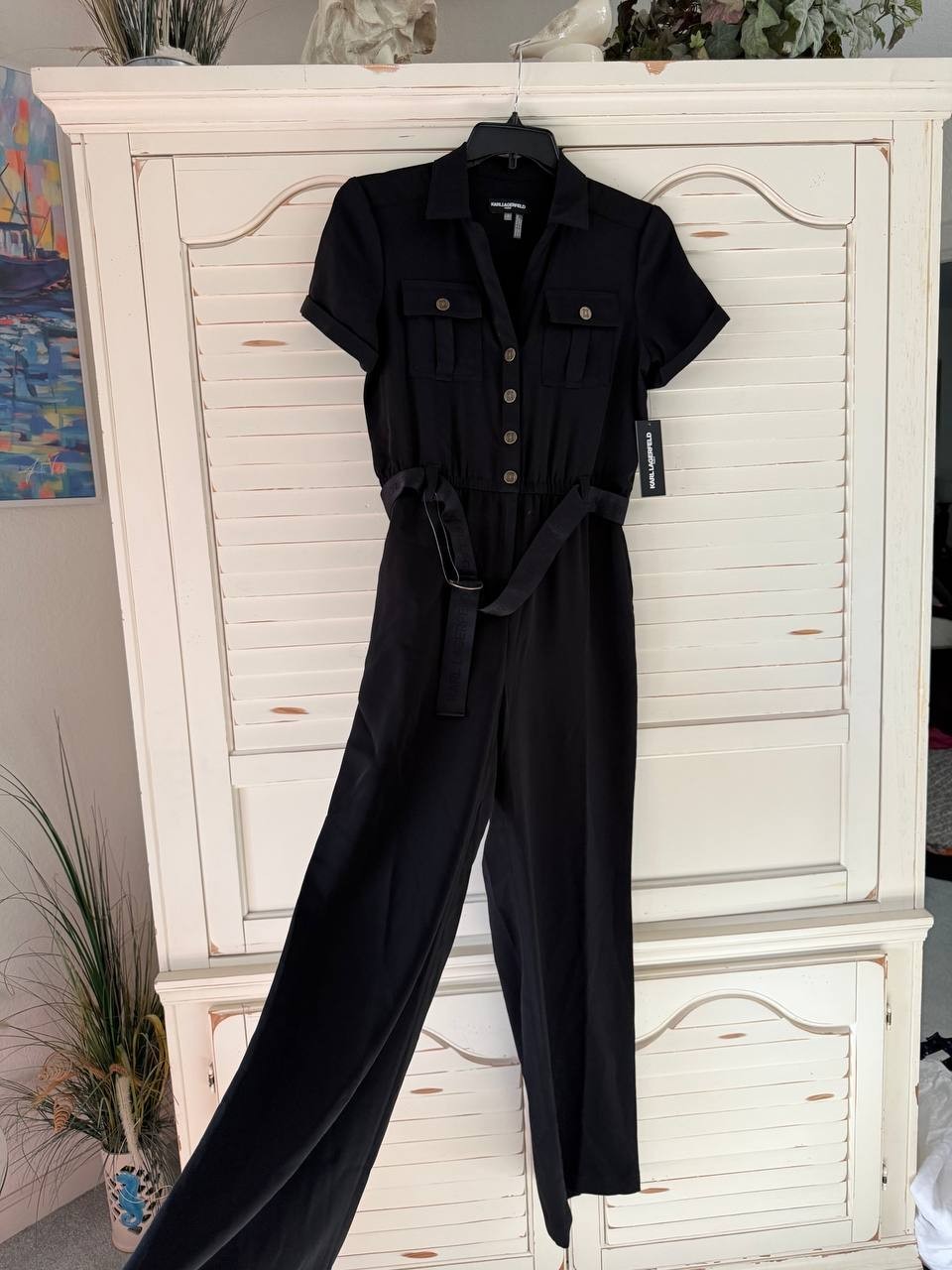 Karl Lagerfeld Paris Jumpsuit 6 Black Belted Button-Down NWT MSRP $179