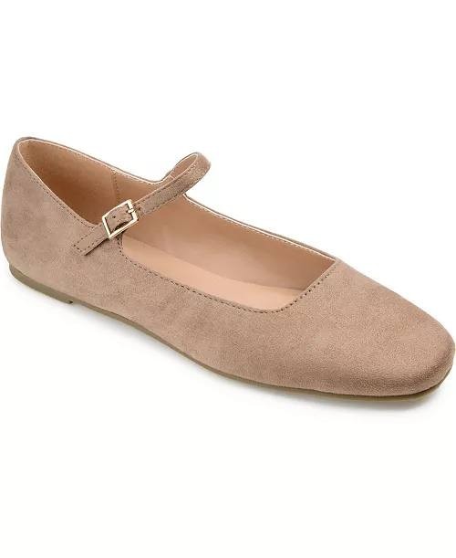Journee Collection Taupe Polyurethane Mary Jane Flats 6.5 New w/o Box $71.99