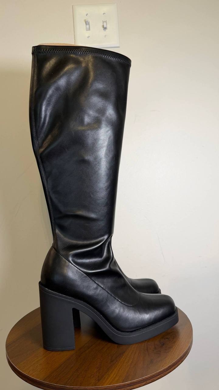 Madden Girl Dreammerr Stretch Knee‑High Block Heel Boots Black 9.5 NWB $99